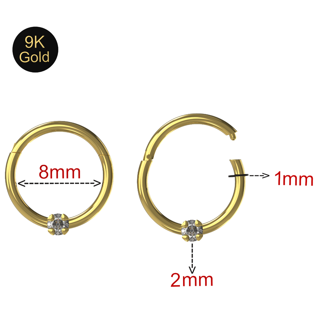9K Gold Single Cubic Zirconia Hinged Segment Clicker Ring