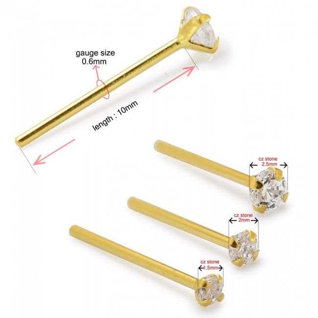 9K Gold CZ Jewelled Straight Nose Stud