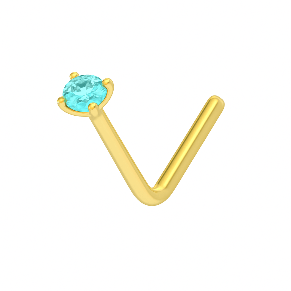 14K Gold Crystal Jewelled in Prong Setting L Bend Nose Stud