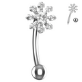 316L Surgical Steel CZ Jewelled Flower Eyebrow Banana Ring