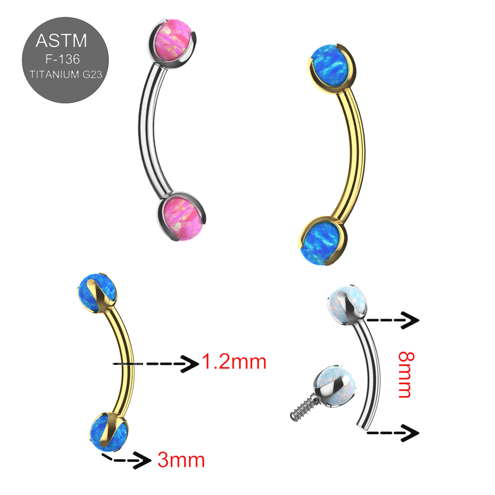 G23 Titanium Double Opal Jewelled Eyebrow Banana Ring