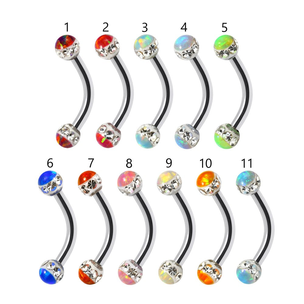316L Surgical Steel Multi CZ and Opal Jewelled Curved Eyebrow Bar