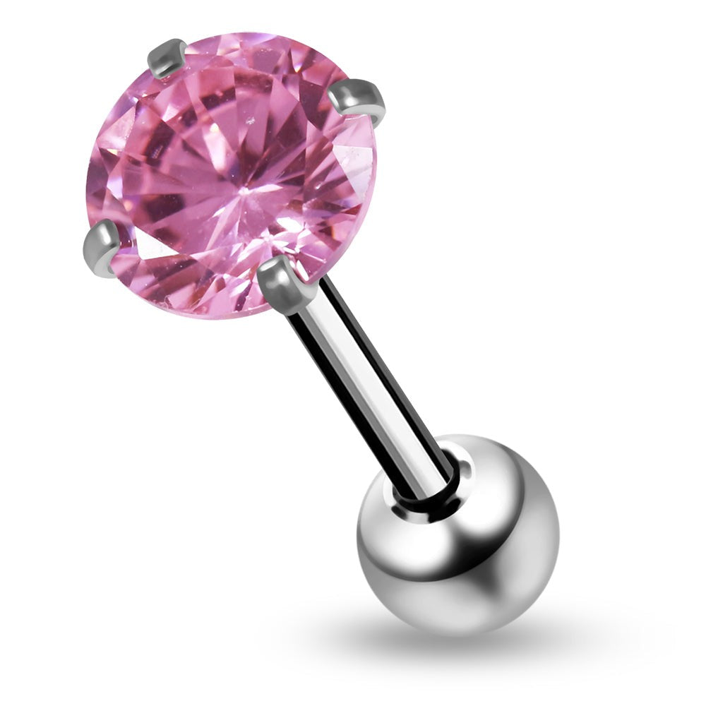 316L Surgical Steel Round Shape Cubic Zirconia Jewelled Tongue Bar