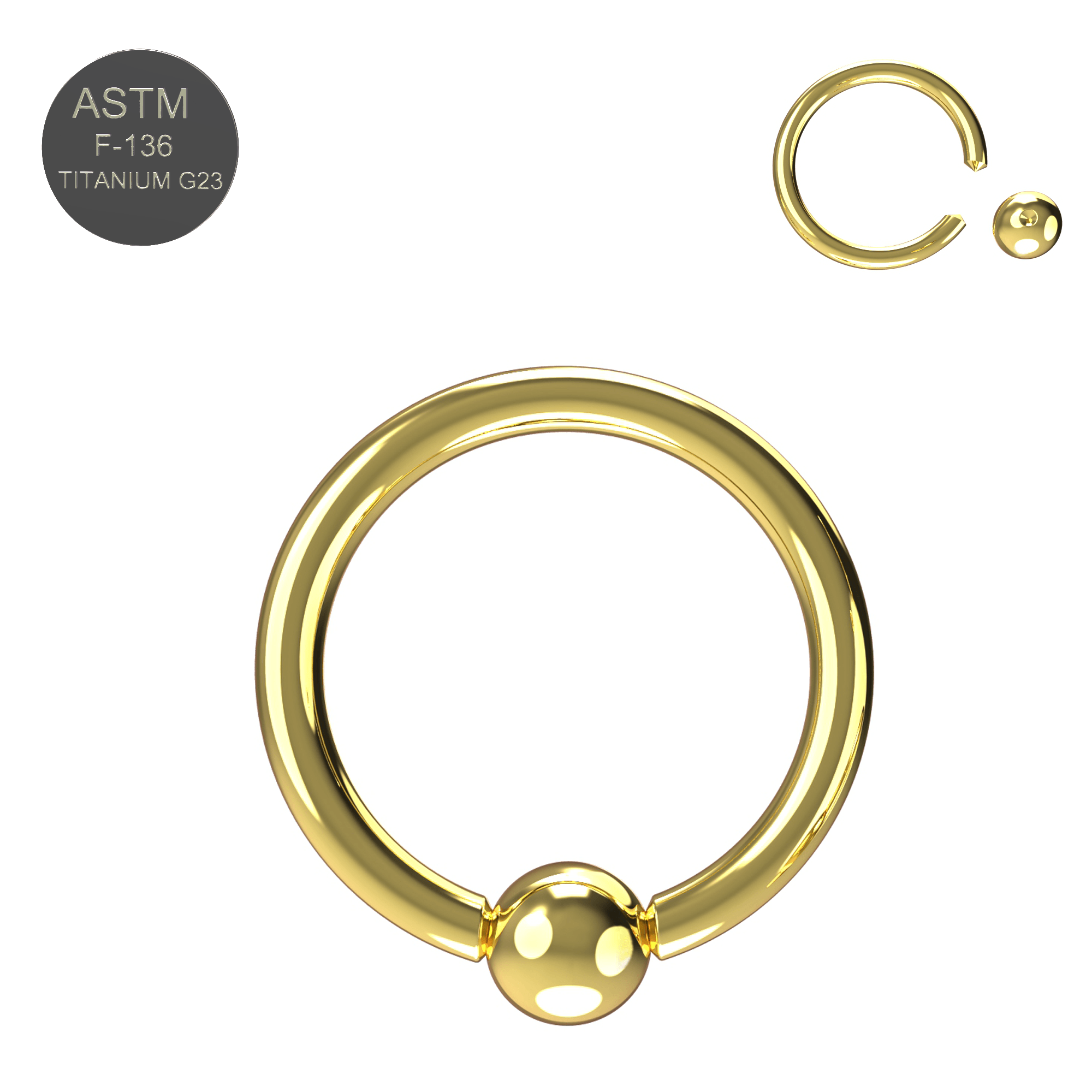 G23 Titanium Gold Anodised Captive Bead Ring