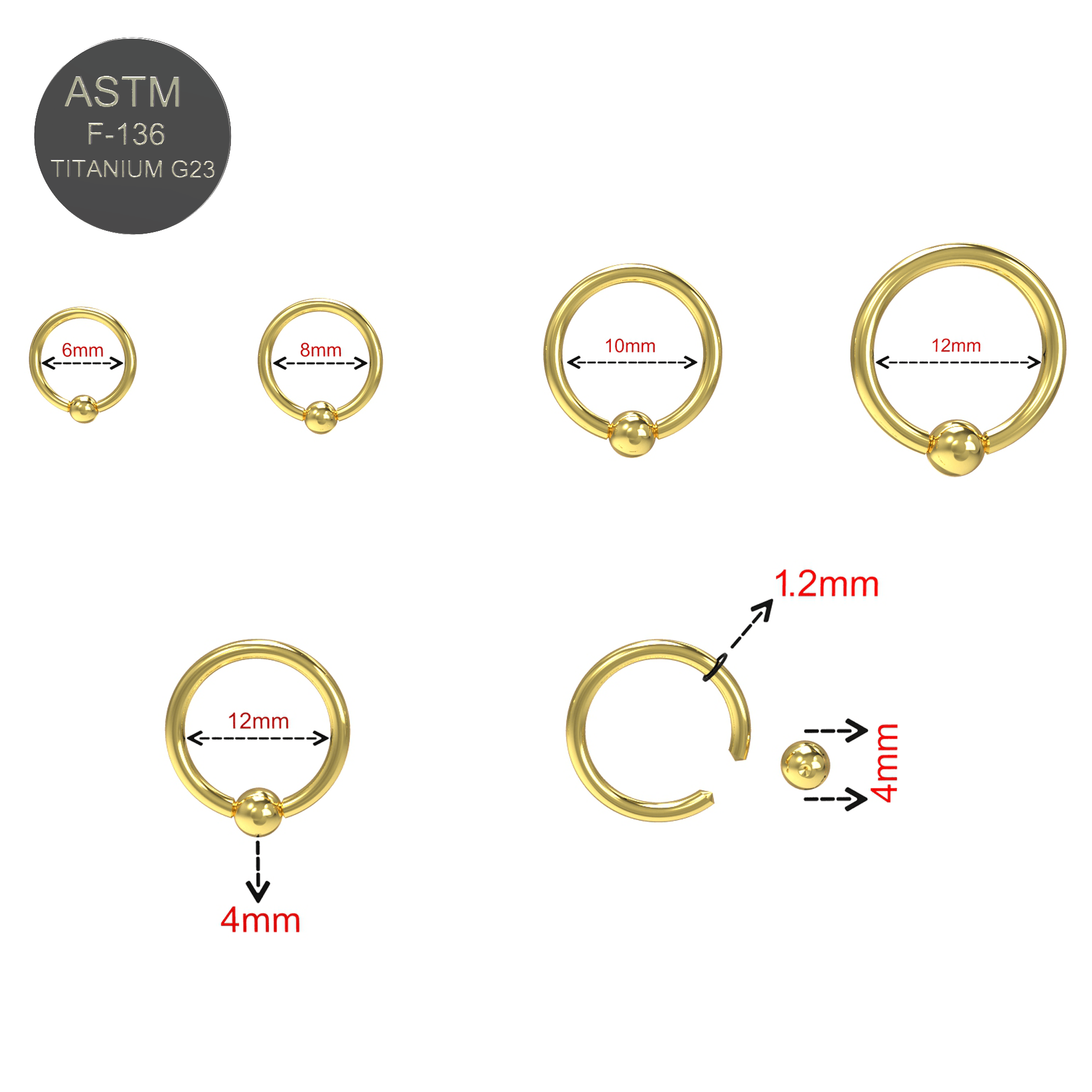 G23 Titanium Gold Anodised Captive Bead Ring