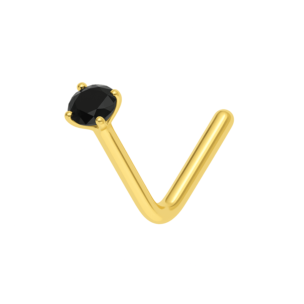 14K Gold Crystal Jewelled in Prong Setting L Bend Nose Stud