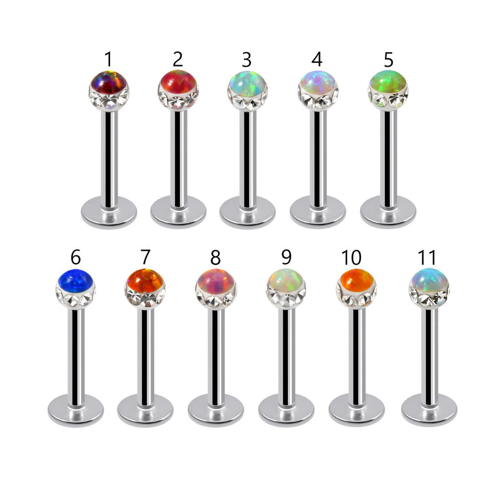 316L Surgical Steel CZ and Epoxy Ball with Opal Jewelled Labret Stud