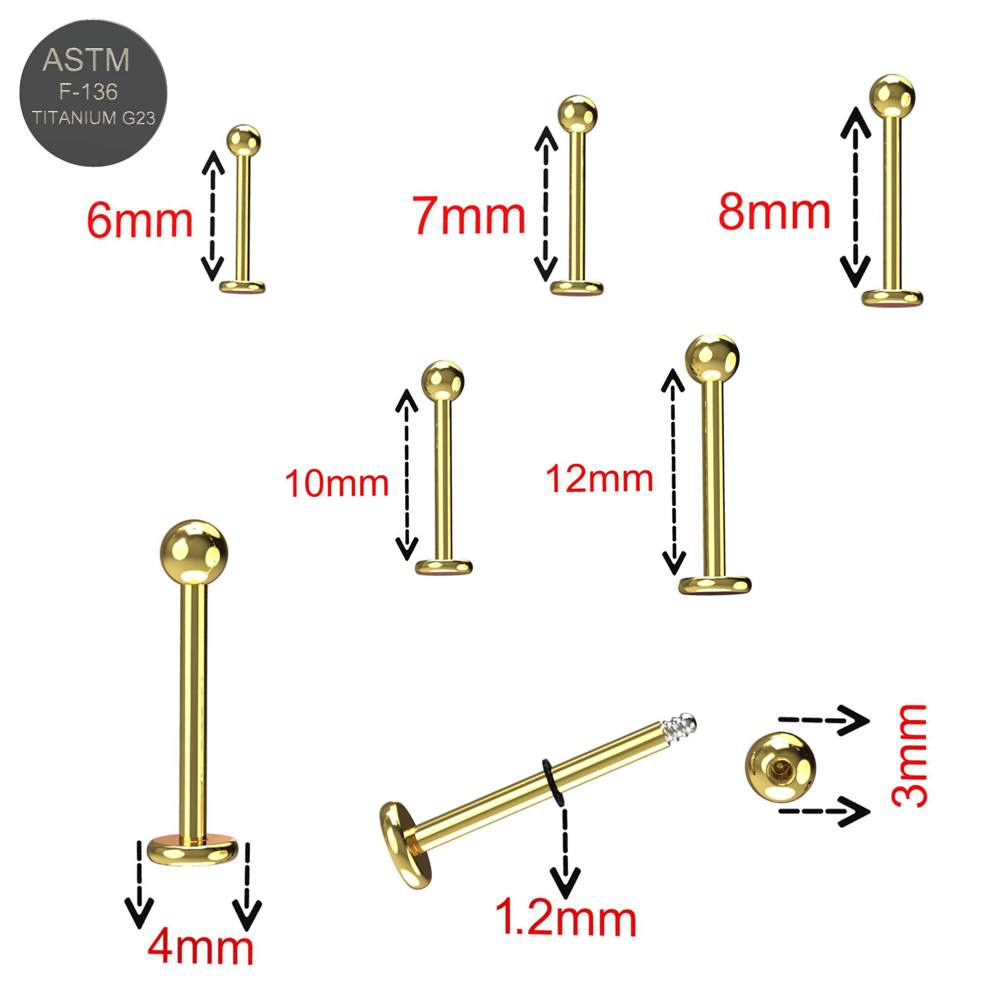 G23 Titanium Labret Bar with Plain Ball