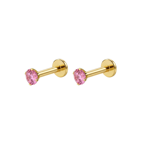 14K Gold Claw-Set Pink Lab Grown Diamond Threadless Flatback Pair