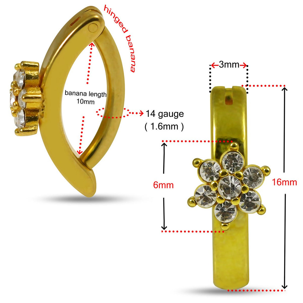 316L Surgical Steel Cubic Zirconia Flower Curved Clicker Belly Ring