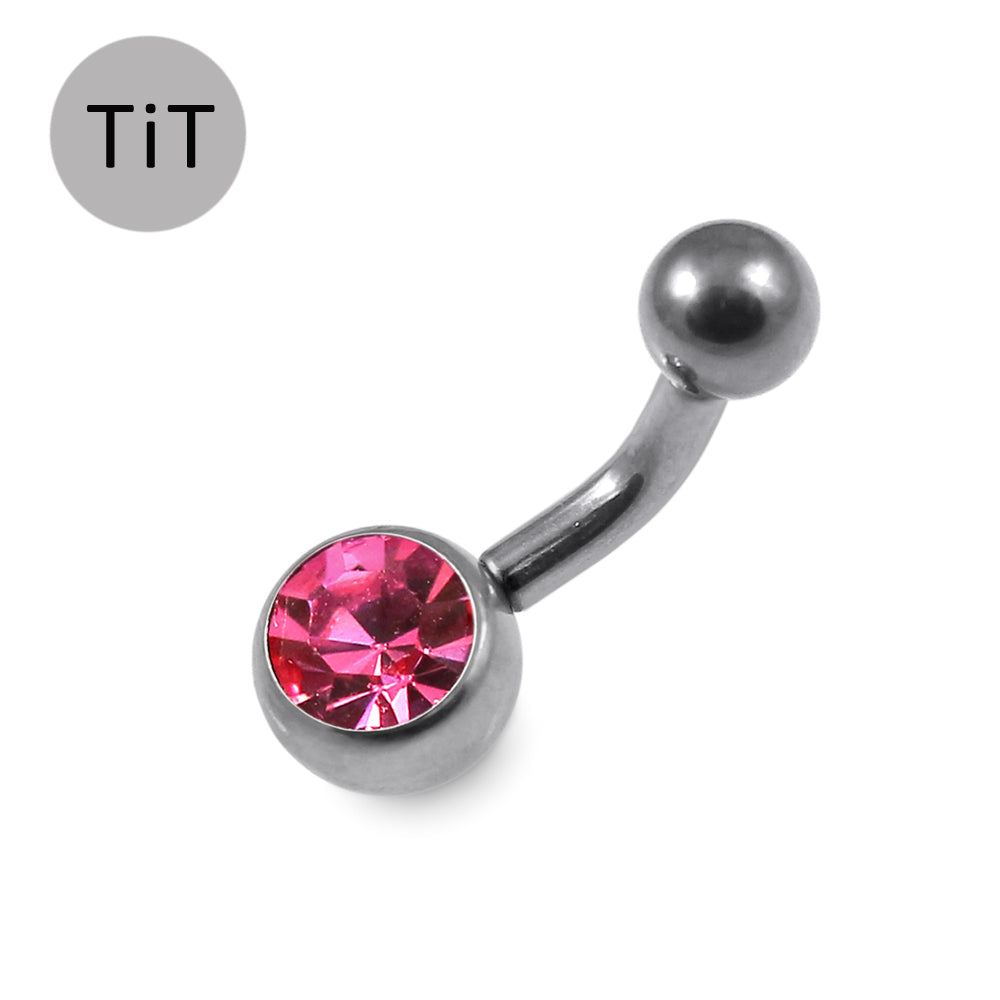 G23 Titanium Single Jewelled Belly Banana Ring