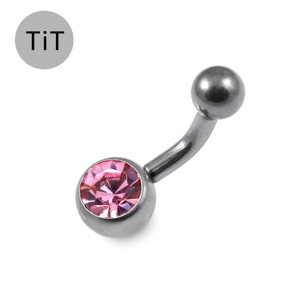 G23 Titanium Single Jewelled Belly Banana Ring