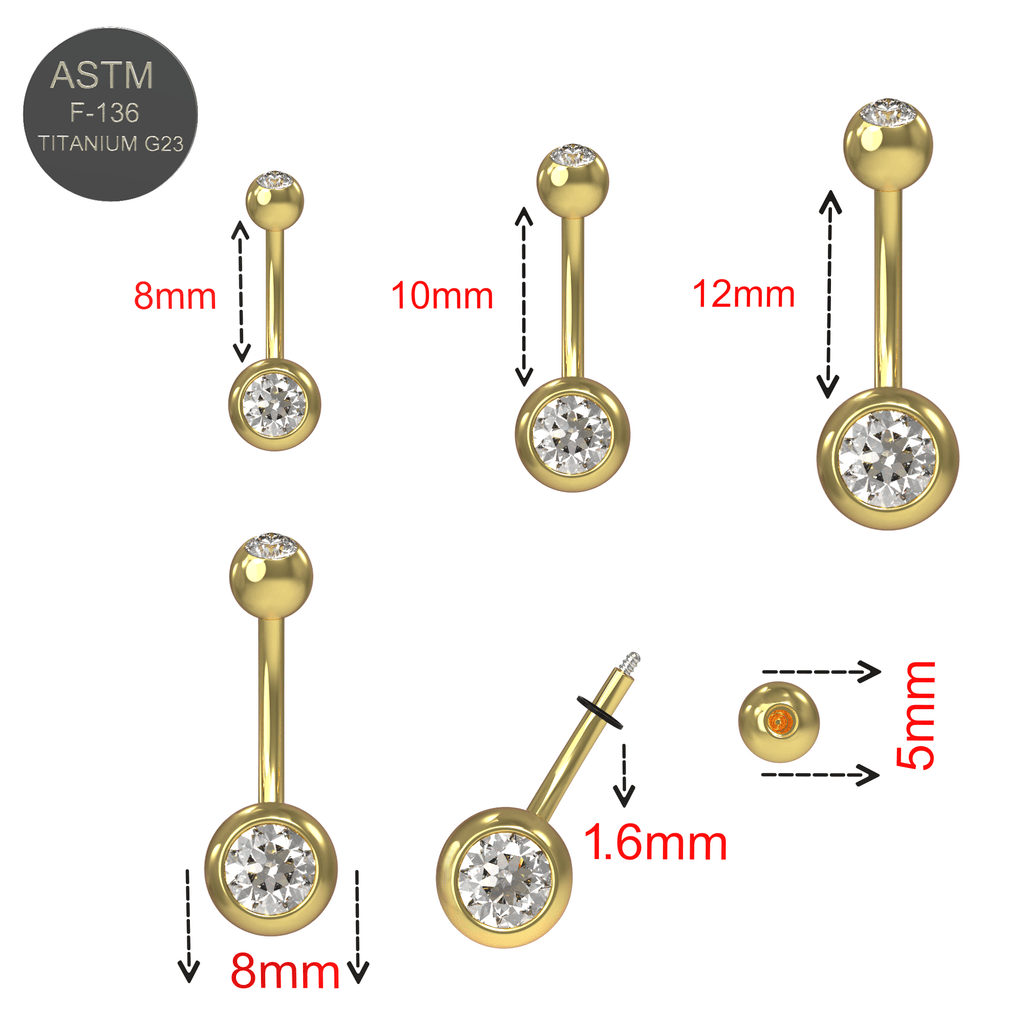 G23 Titanium Double CZ Jewelled Non Dangling Banana Belly Ring