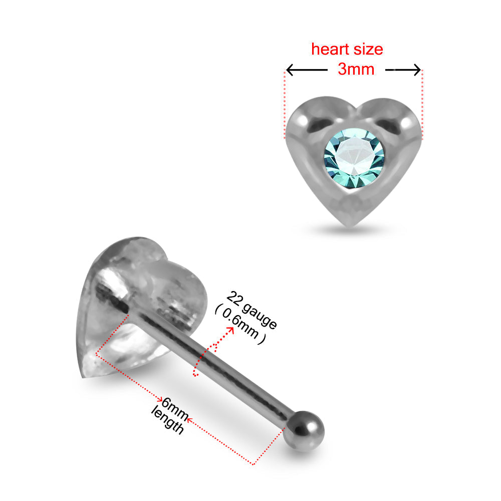 925 Sterling Silver 5pcs Jewelled Heart Nose Bone Set