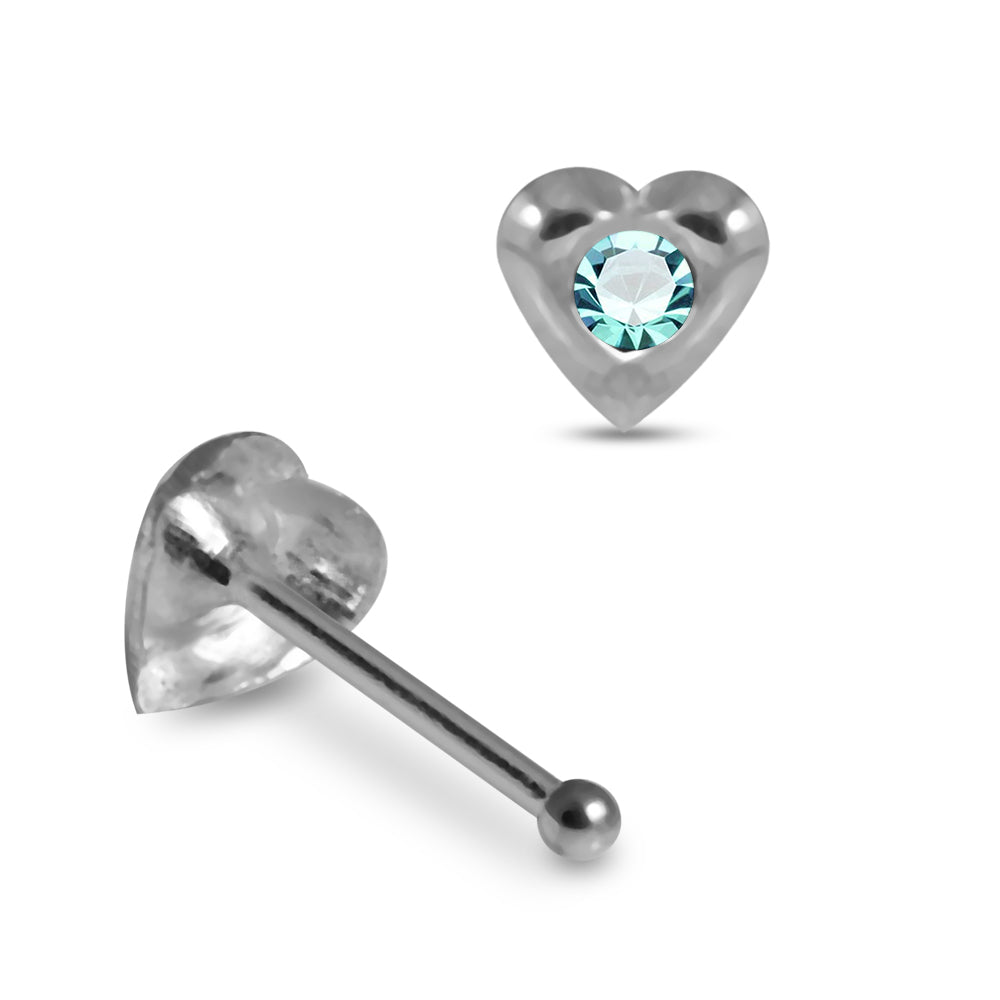 925 Sterling Silver 5pcs Jewelled Heart Nose Bone Set