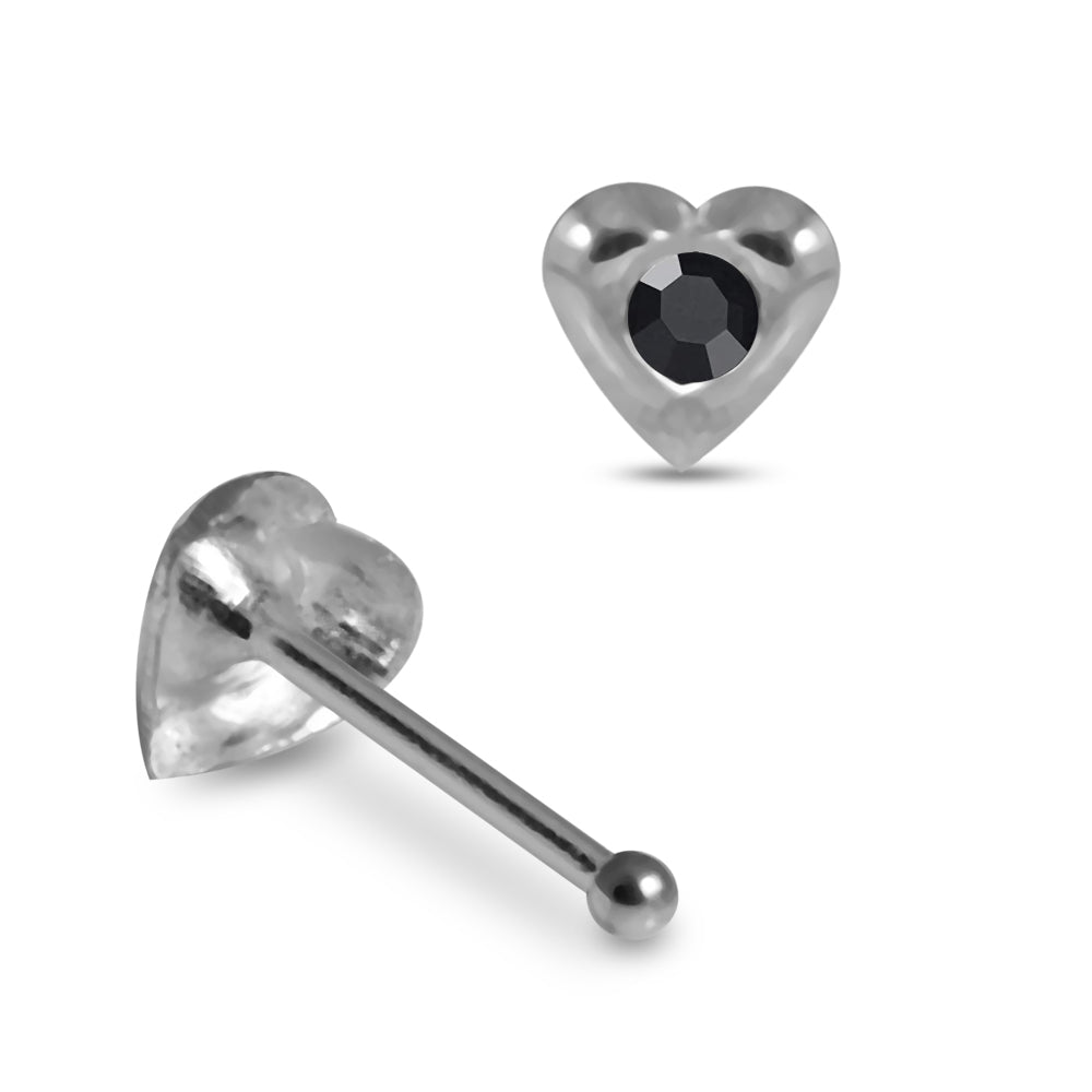 925 Sterling Silver 5pcs Jewelled Heart Nose Bone Set