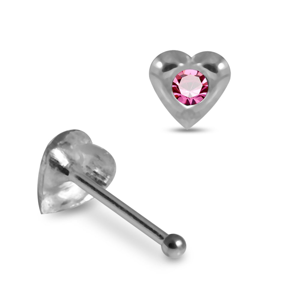 925 Sterling Silver 5pcs Jewelled Heart Nose Bone Set