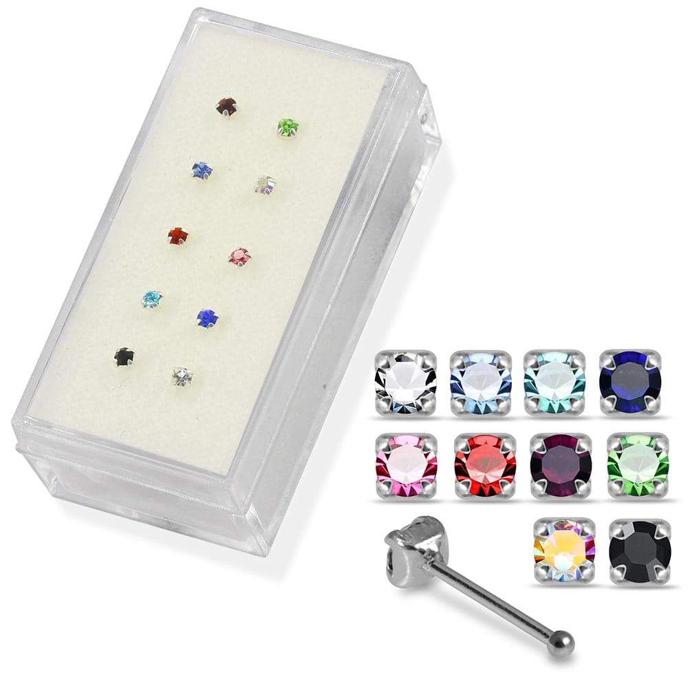 925 Sterling Silver 10pcs CZ Nose Bone Box