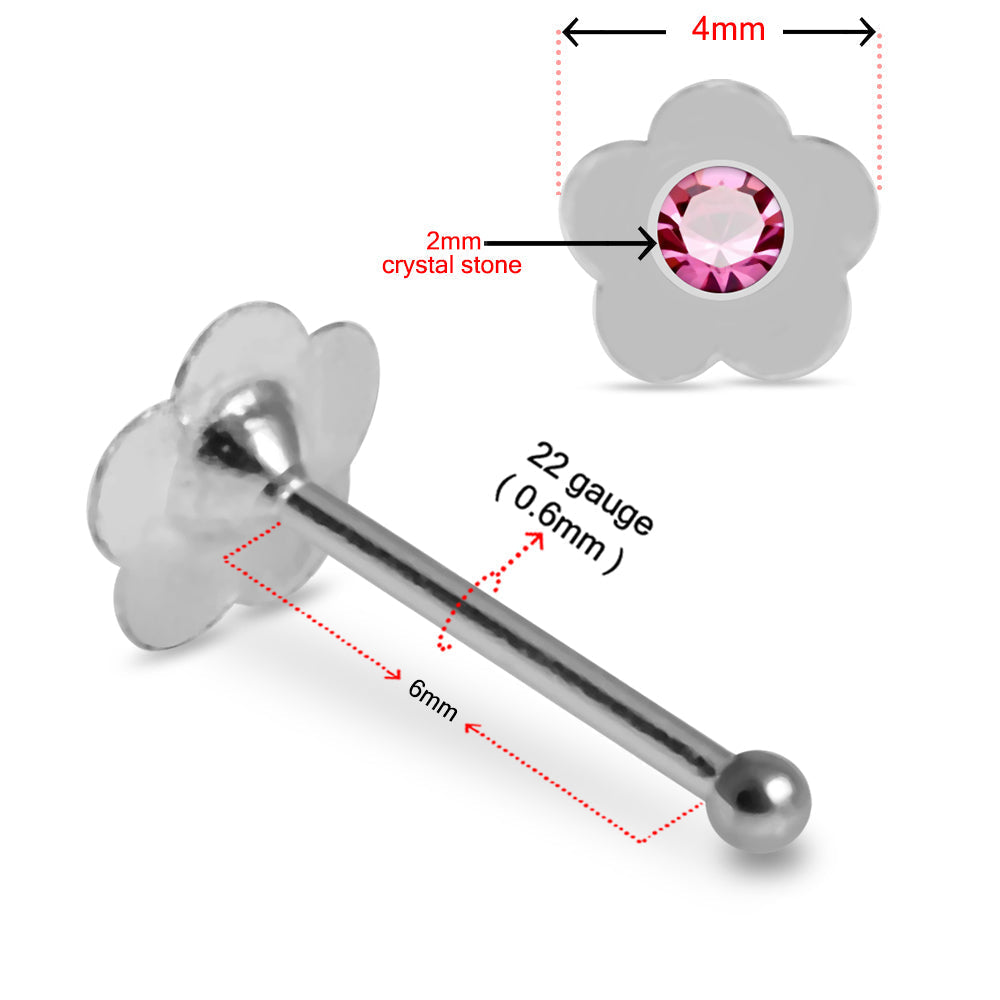 925 Sterling Silver 10pcs Jewelled Flower Nose Bone Box
