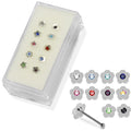 925 Sterling Silver 10pcs Jewelled Flower Nose Bone Box