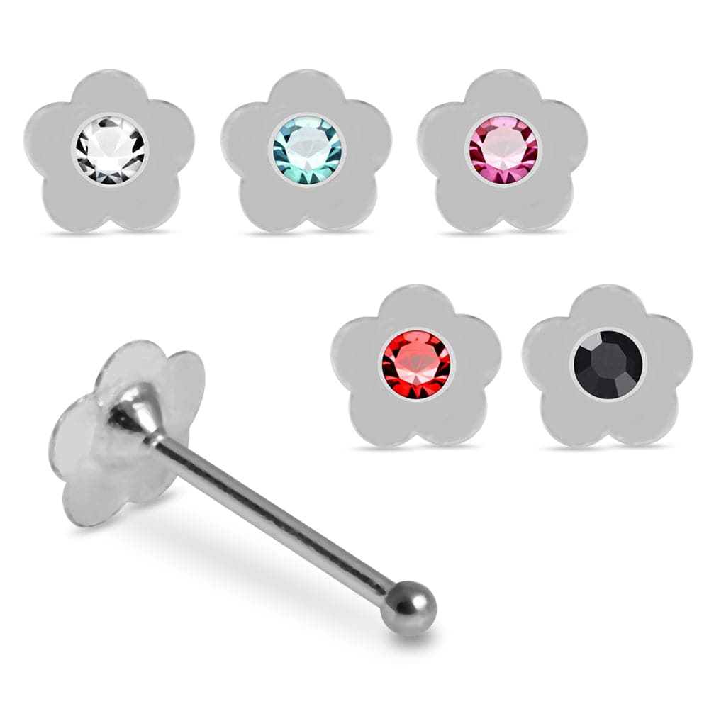 925 Sterling Silver 5pcs Jewelled Flower Nose Bone Box