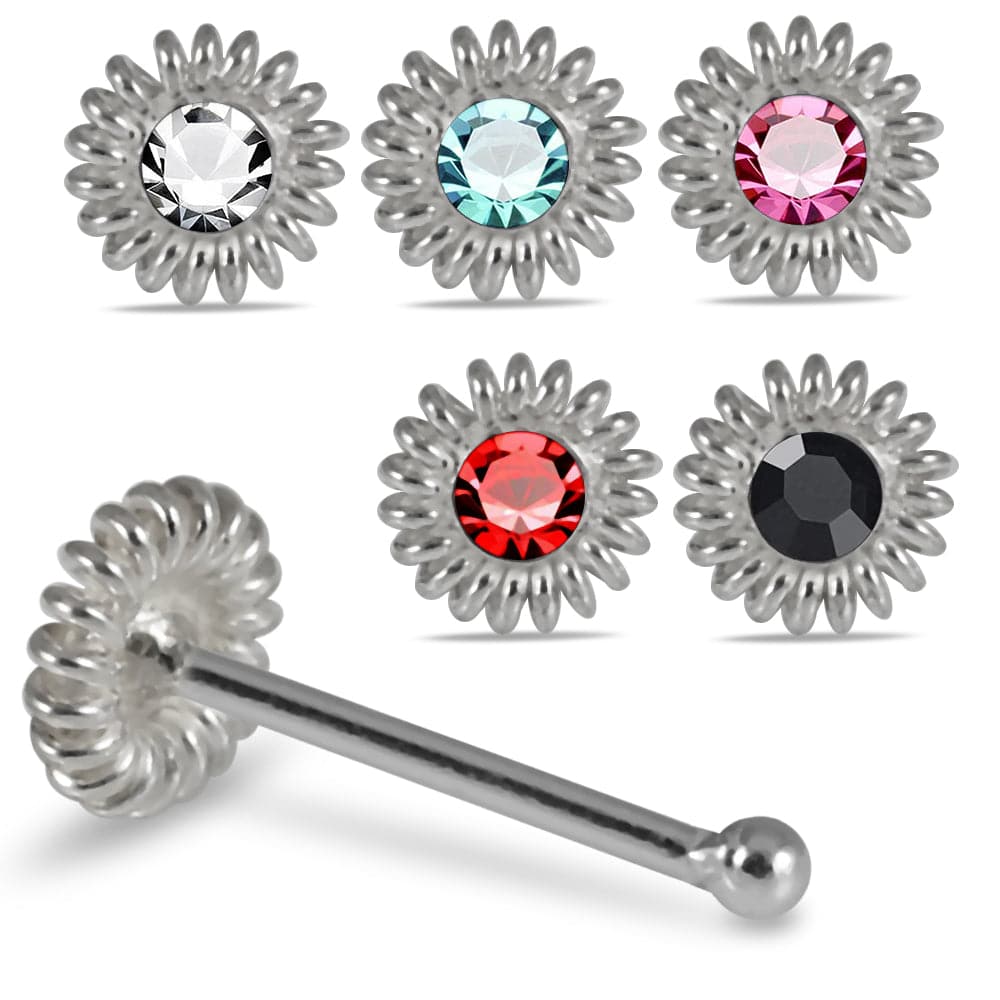 925 Sterling Silver 5pcs CZ Jewelled Coil Design Nose Bone Box