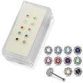 925 Sterling Silver 10pcs CZ Jewelled Flower Design Nose Bone Box