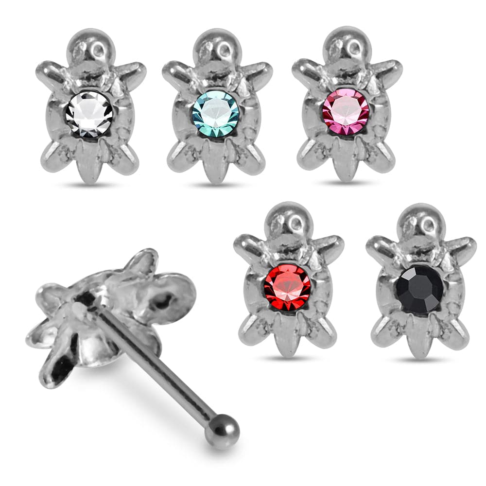 925 Sterling Silver 5pcs CZ Jewelled Turtle Nose Bone Box