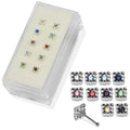 925 Sterling Silver 10pcs CZ Jewelled Square Design Nose Bone Box