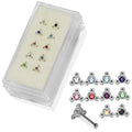 925 Sterling Silver 10pcs CZ Jewelled Triple Dot Nose Bone Box