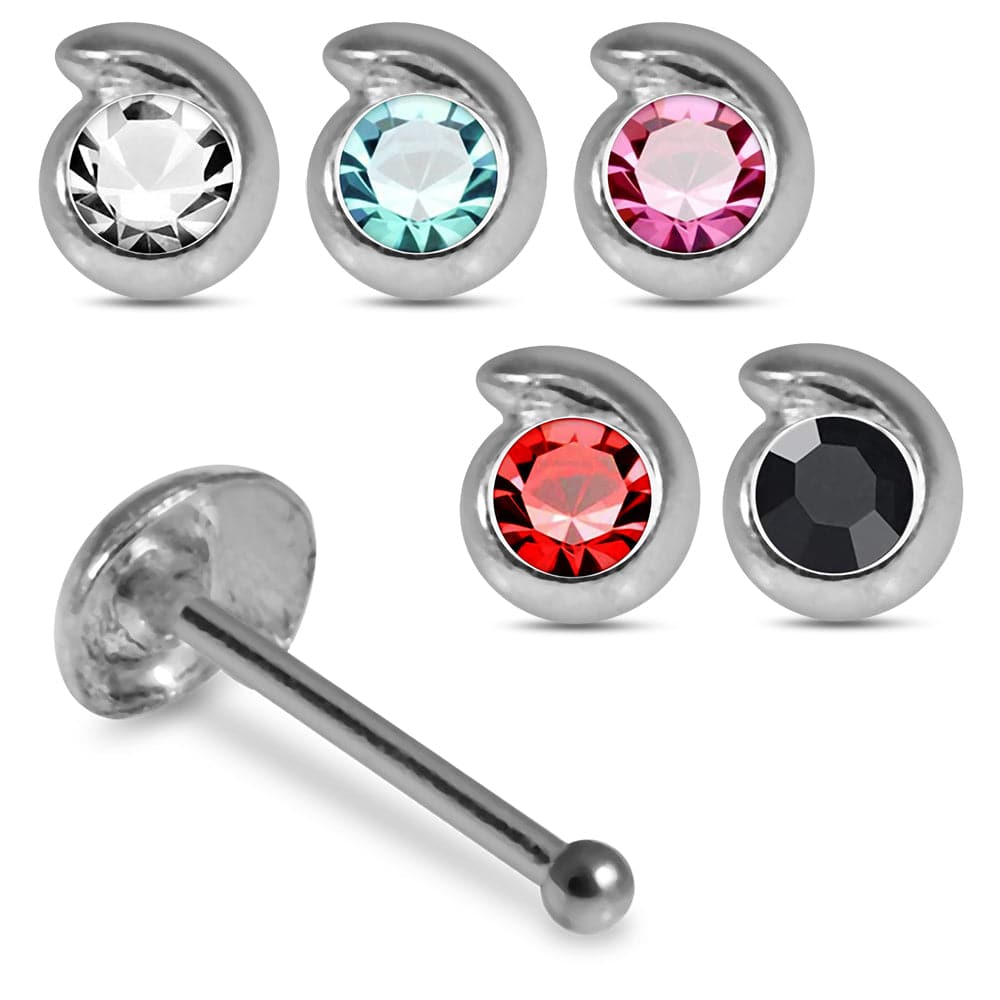 925 Sterling Silver 5pcs CZ Jewelled Design Nose Bone Set