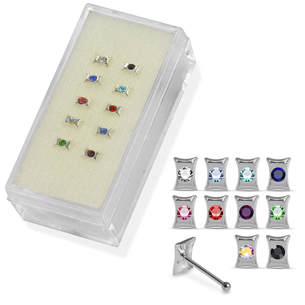925 Sterling Silver 10pcs CZ Jewelled Bow Design Nose Bone Box