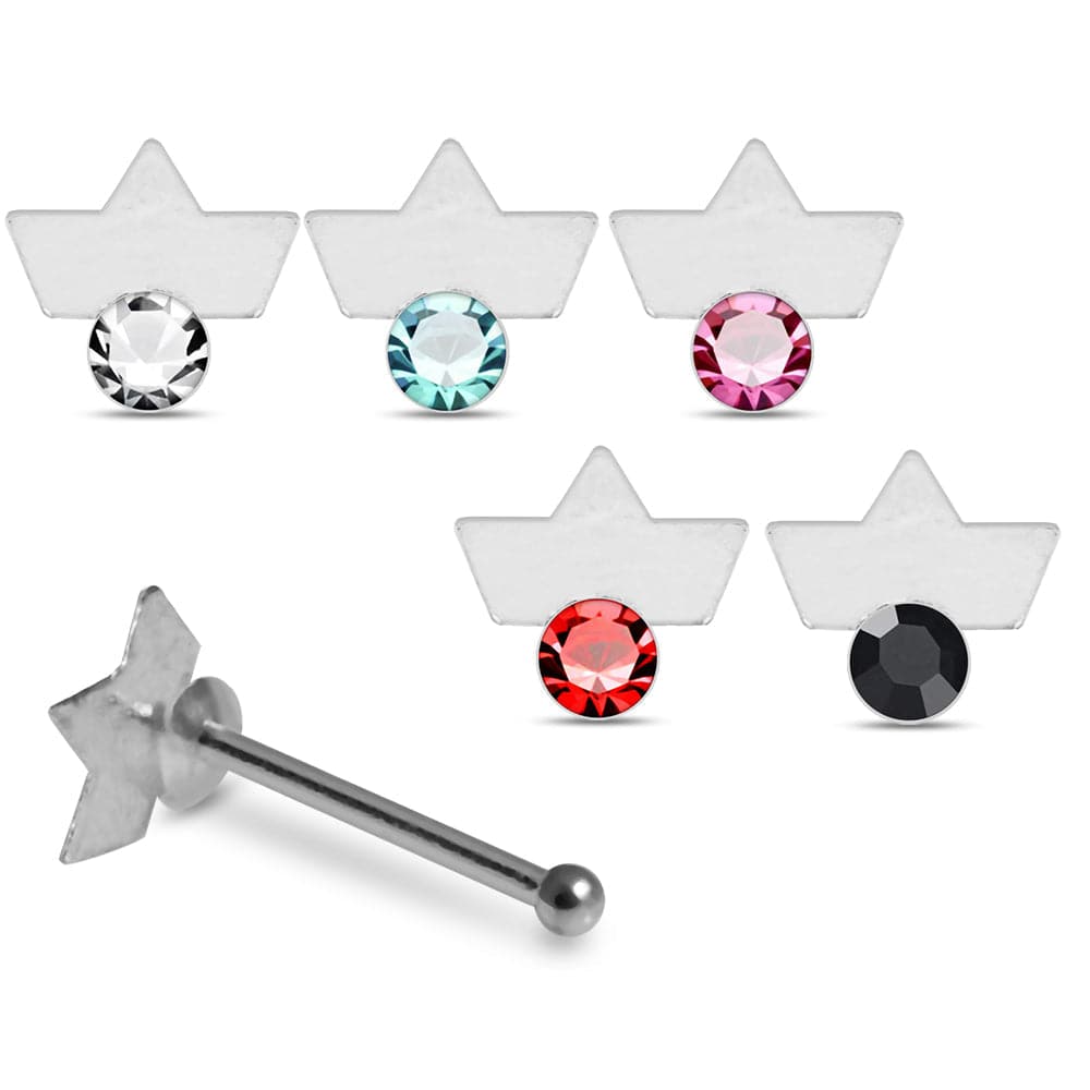 925 Sterling Silver 5pcs CZ Jewelled Tiara Crown Design Nose Bone Box