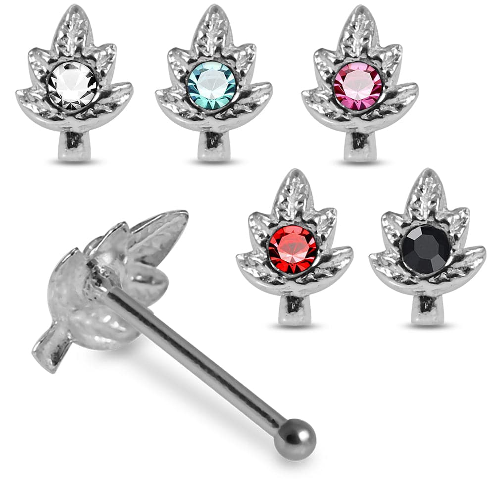 925 Sterling Silver 5pcs CZ Jewelled Marijuana Leaf Nose Bone Box