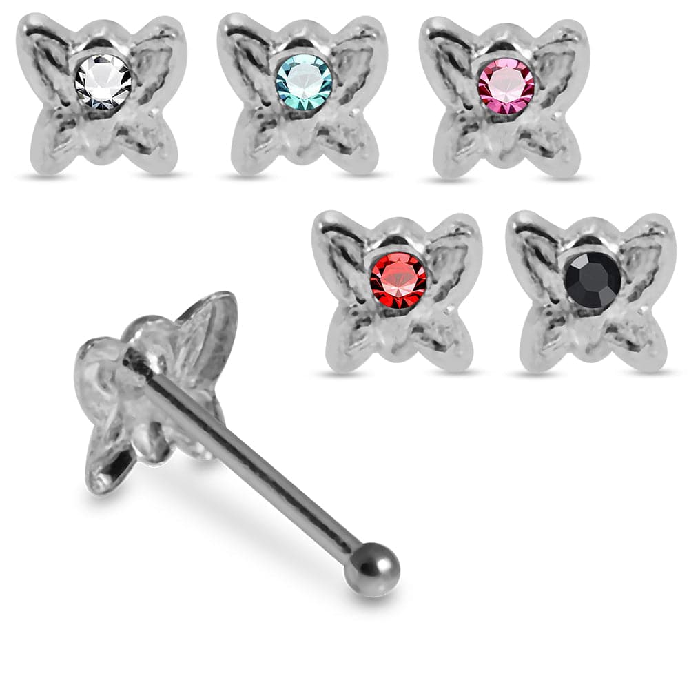 925 Sterling Silver 5pcs CZ Jewelled Butterfly Nose Bone Box