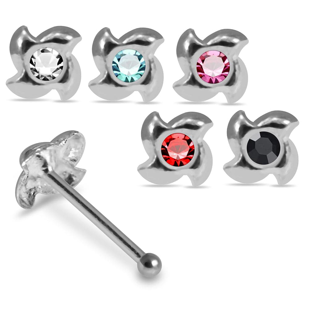 925 Sterling Silver 5pcs CZ Jewelled Swirl Design Nose Bone Box