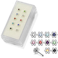 925 Sterling Silver 10pcs Round CZ Jewelled in center Flower Nose Bone Set