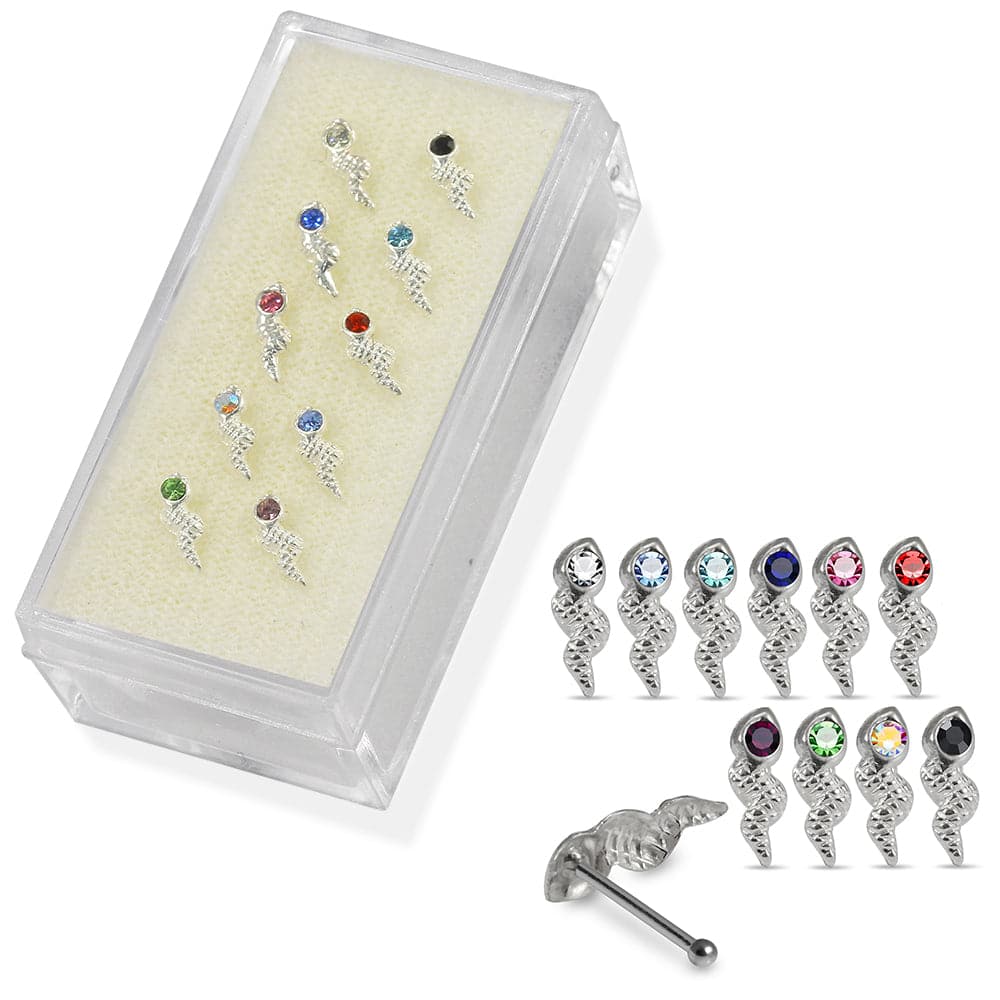 925 Sterling Silver 10pcs CZ Jewelled Small Snake Nose Bone Box