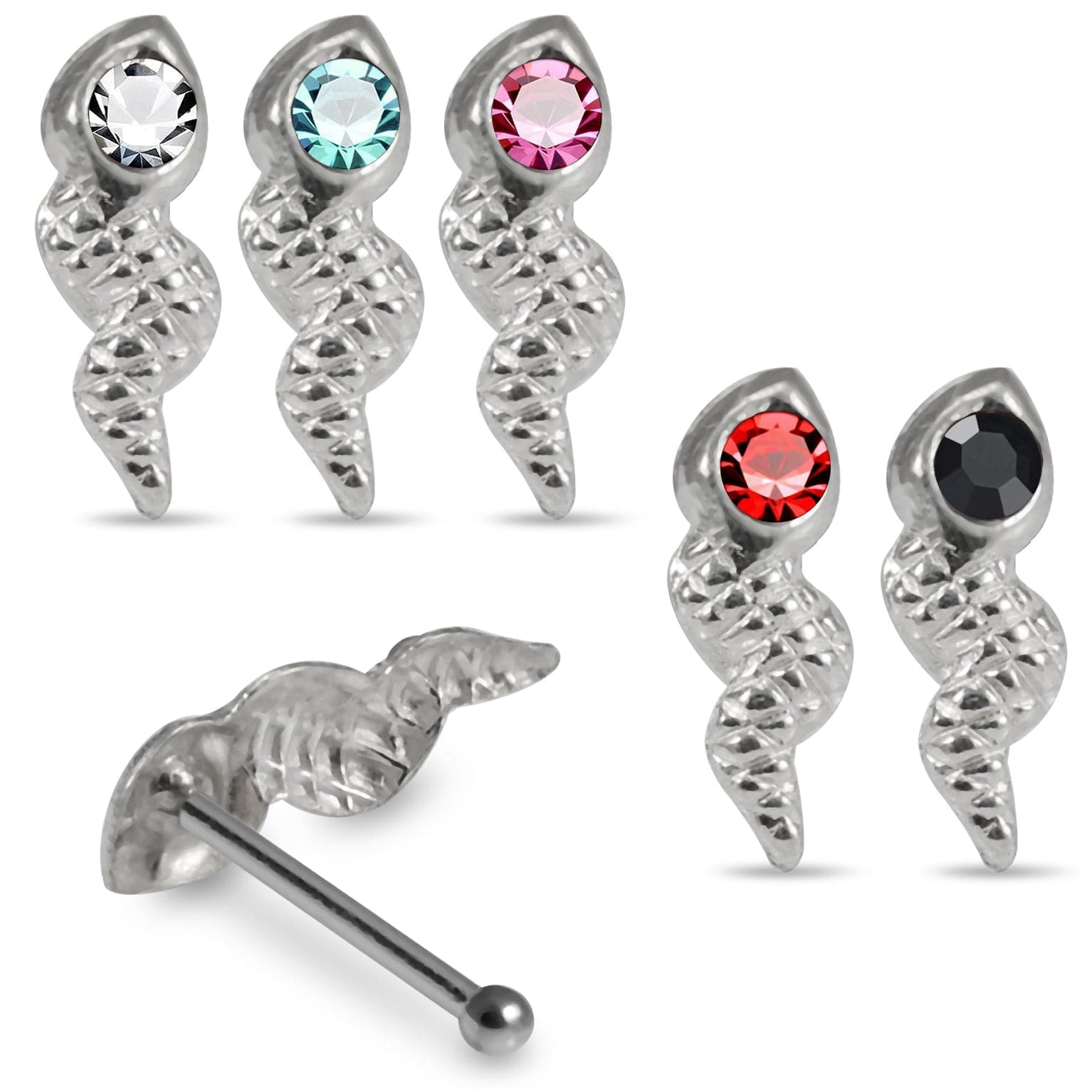 925 Sterling Silver 5pcs CZ Jewelled Snake Nose Bone Box