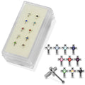925 Sterling Silver 10pcs CZ Jewelled Cross Nose Bone Box