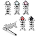 925 Sterling Silver 5pcs CZ Jewelled Fish Bone Design Nose Bone Box