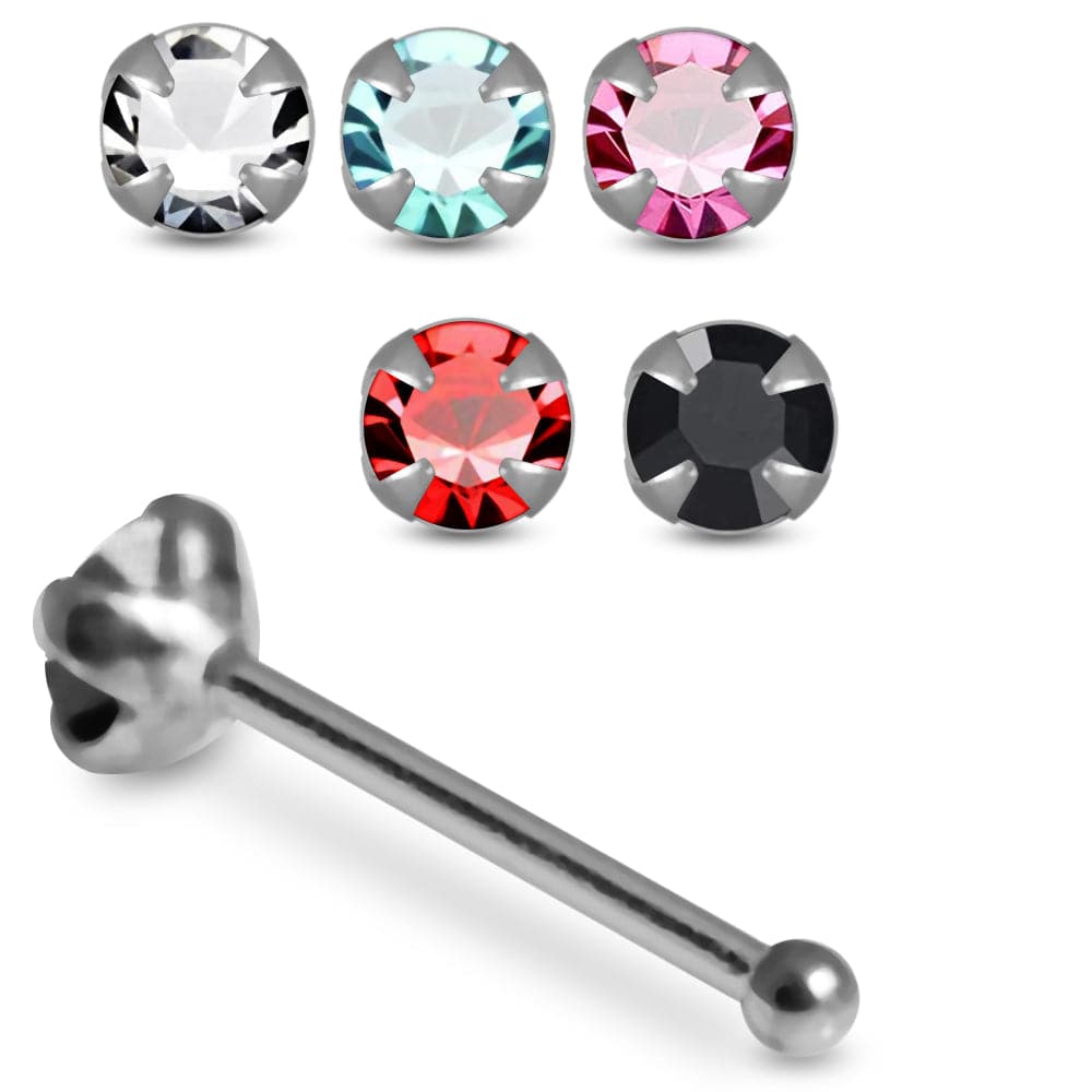 925 Sterling Silver 5pcs 2mm CZ Jewelled Nose Bone Box