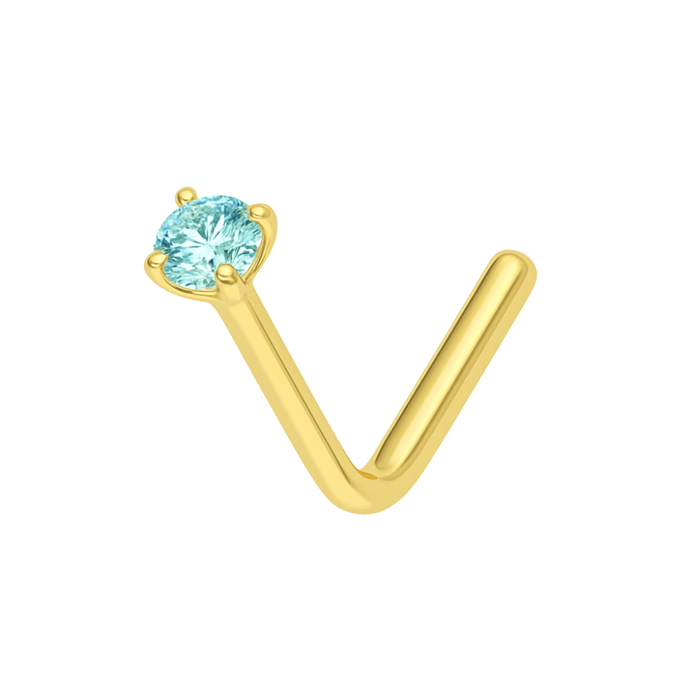 14K Gold Crystal Jewelled in Prong Setting L Bend Nose Stud