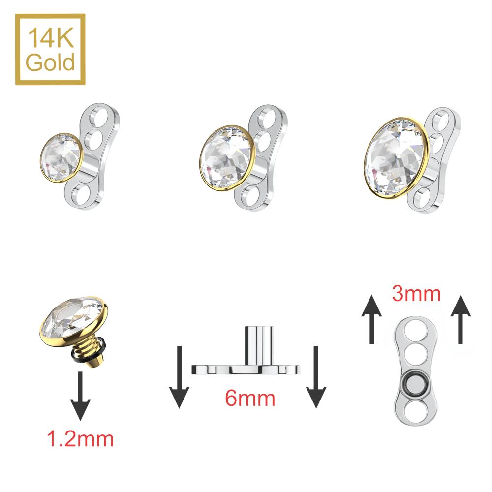 14K Gold CZ Jewelled Internally Threaded Dermal Anchor