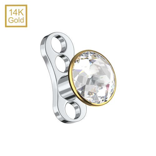 14K Gold CZ Jewelled Internally Threaded Dermal Anchor