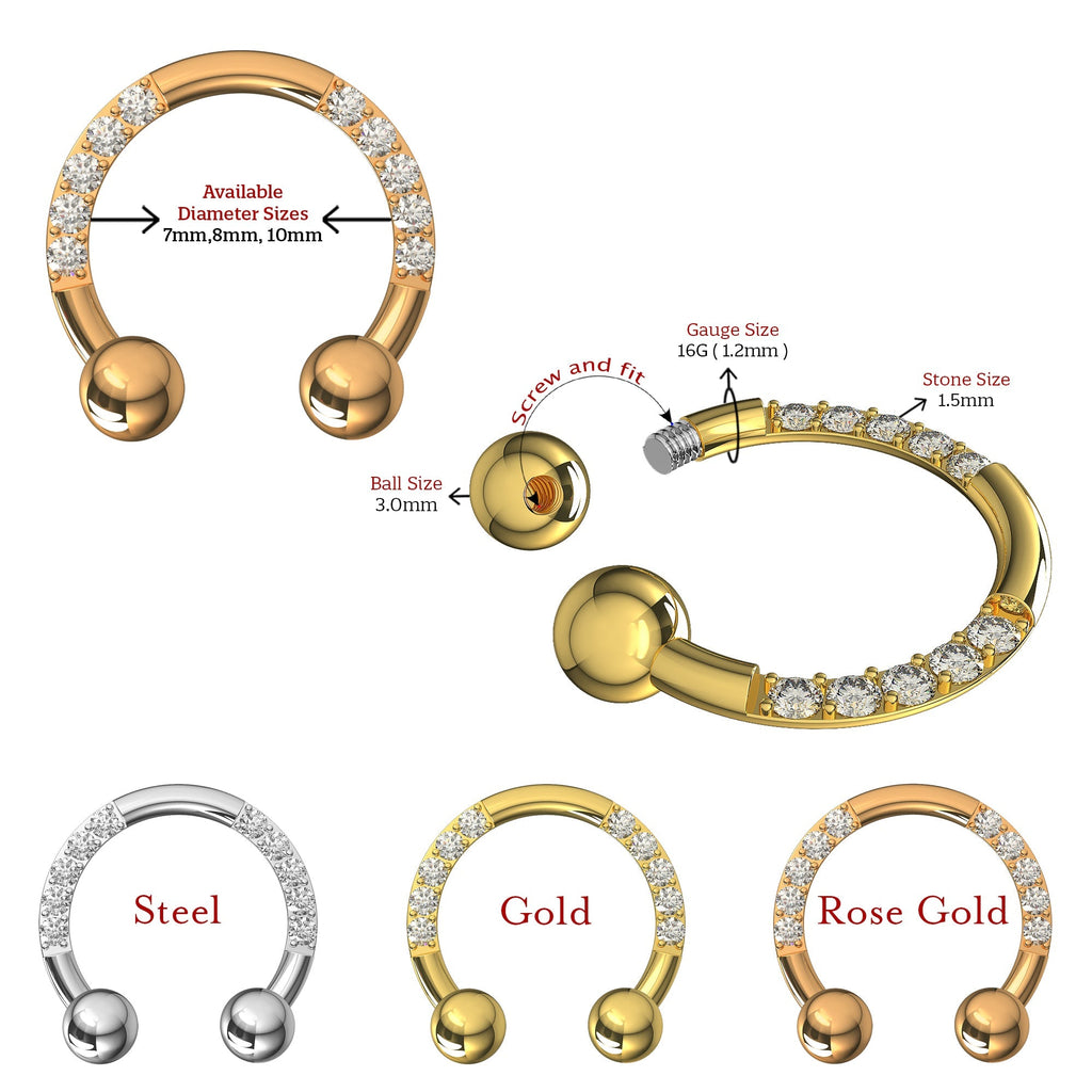 G23 Titanium Multi CZ Jewelled Circular Barbell with Ball