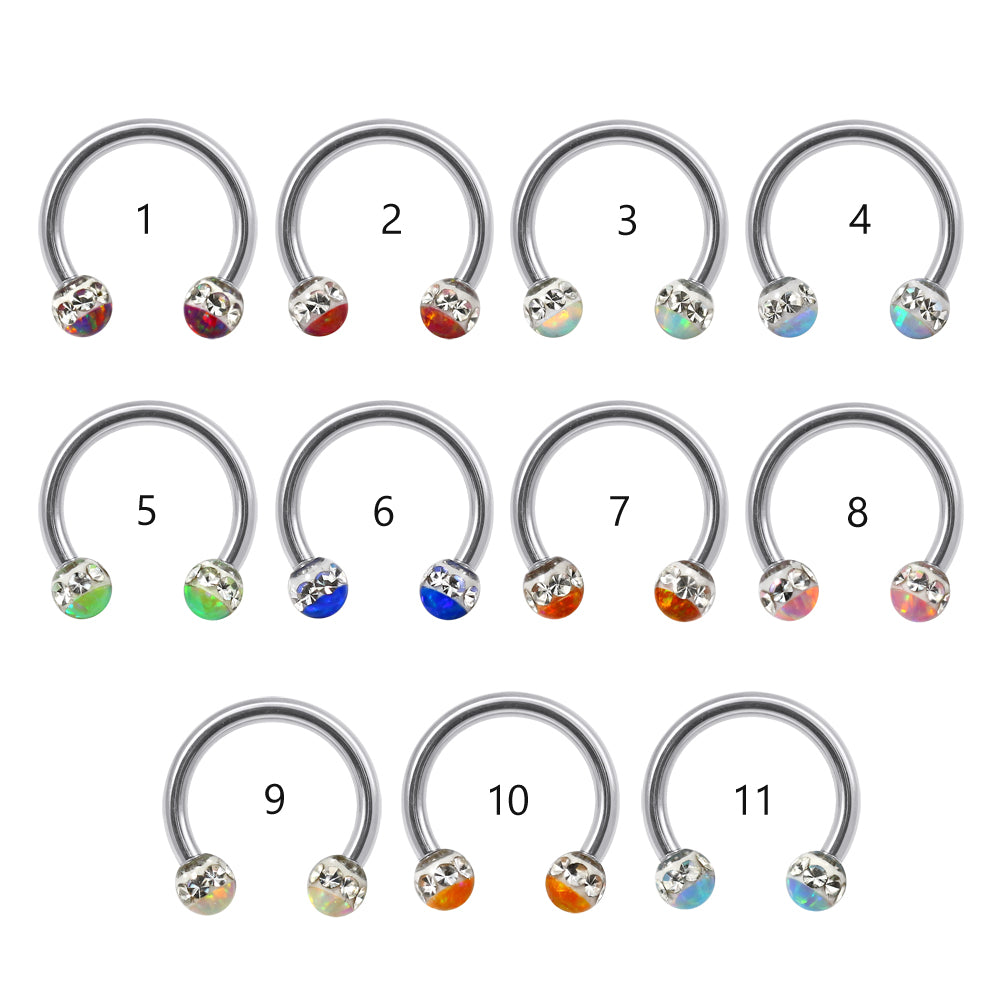 316L Surgical Steel CZ and Epoxy Ball with Opal Jewelled Circular Barbell