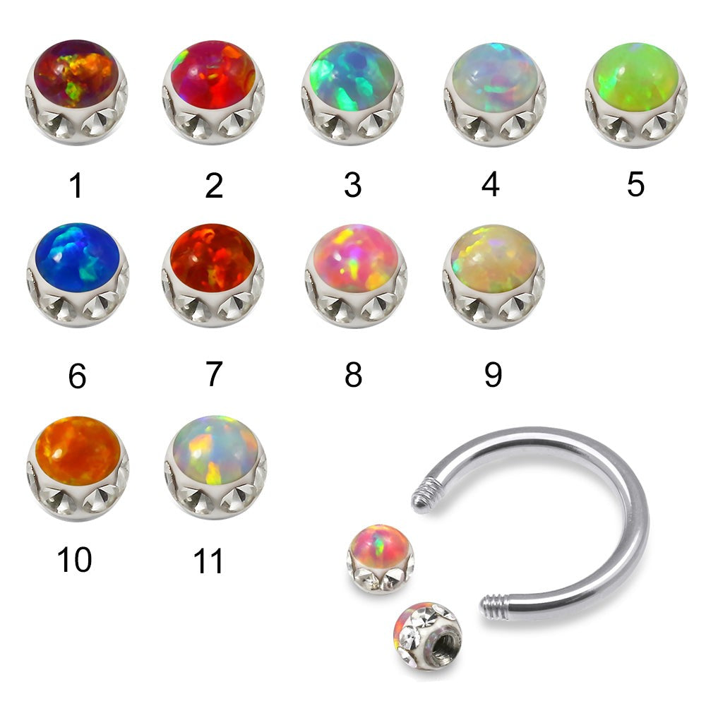 316L Surgical Steel CZ and Epoxy Ball with Opal Jewelled Circular Barbell