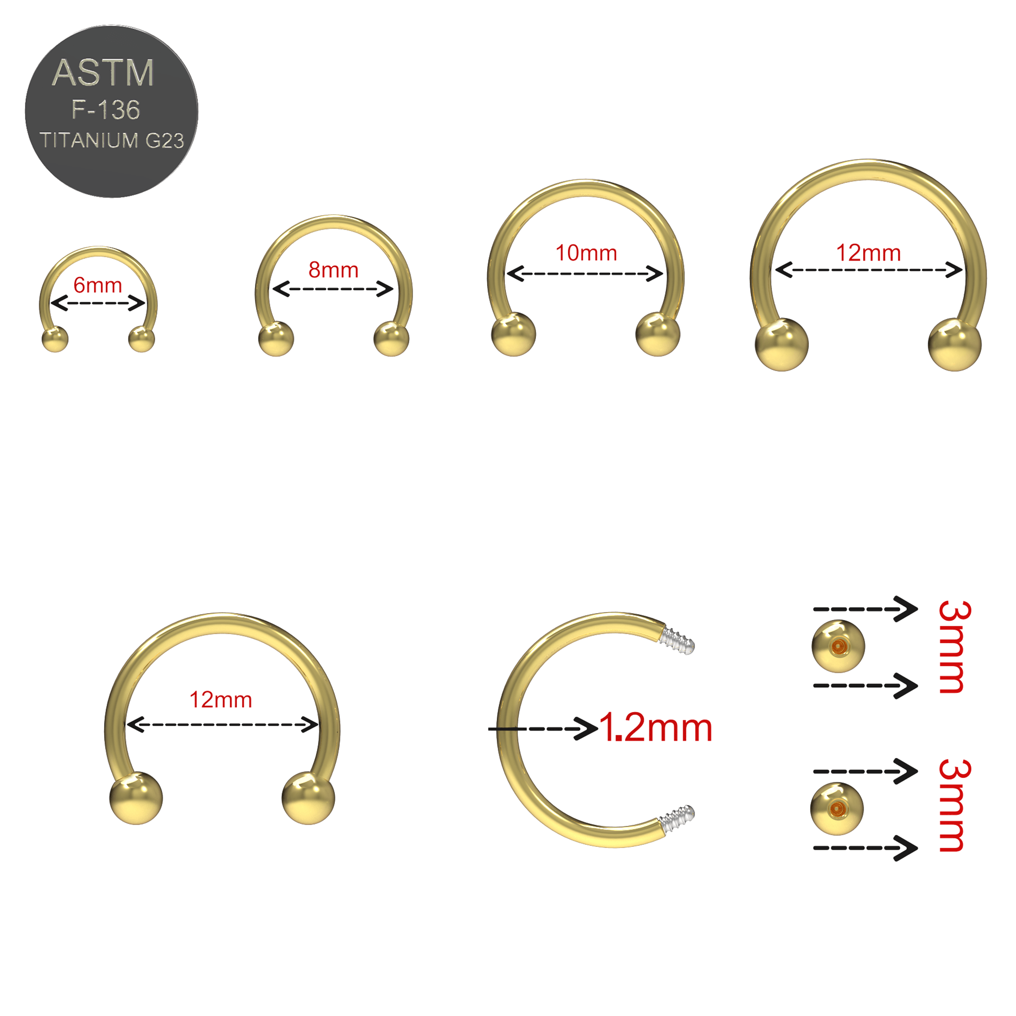 G23 Titanium Gold Anodised Circular Barbell with Ball