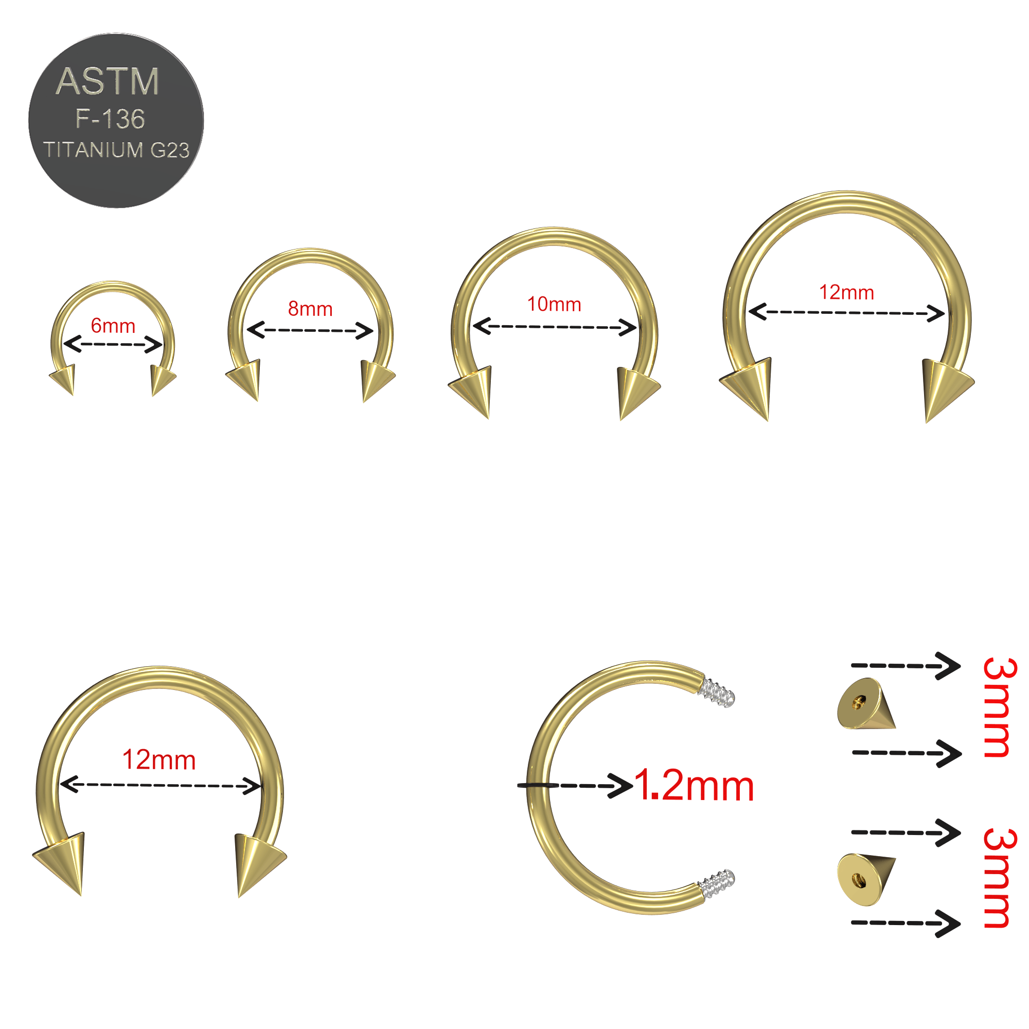 G23 Titanium Gold Anodised Circular Barbell with Cone